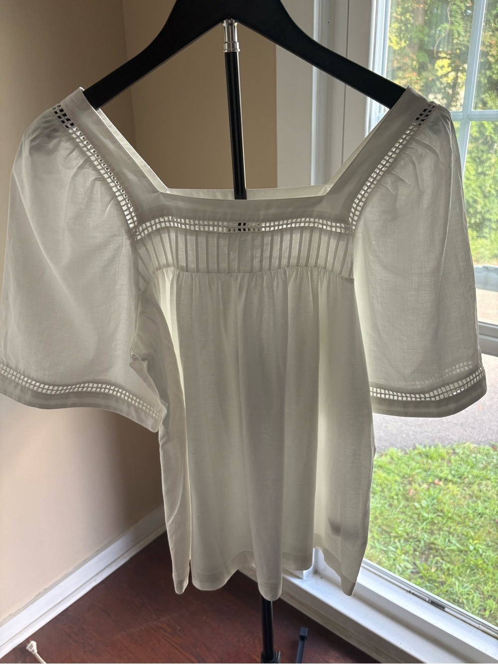 Women's White Square-Neck Peasant Top